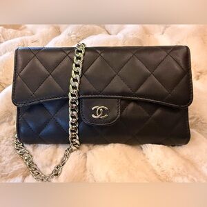 Chanel Black Lambskin Leather Quilted Classic Wallet!